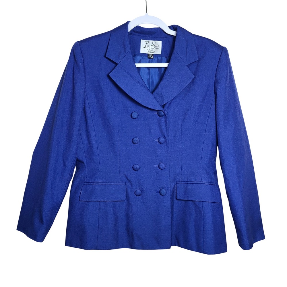 Le Suit Royal Blue Double Breasted Blazer Skirt Suit‎ 10P Office Career Formal - Picture 2 of 15